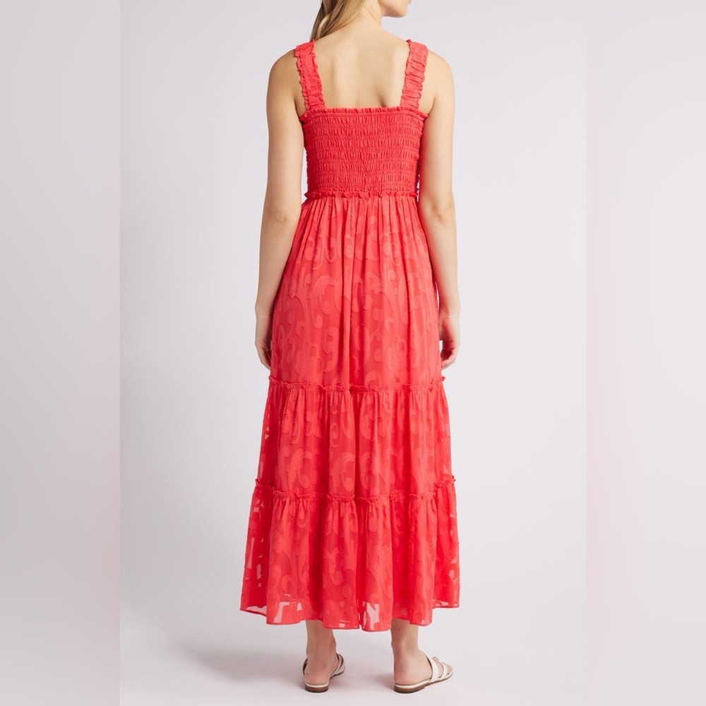 Lilly Pulitzer Coral Maxi Dress with Smocked Bodice - Picture 8 of 16